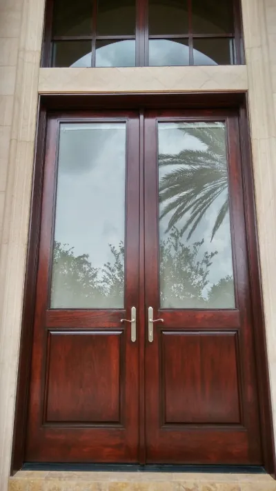 Completed entry door refinishing in Sarasota, Florida