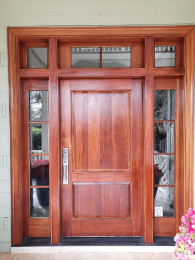 Light mahogany entry door after refinishing