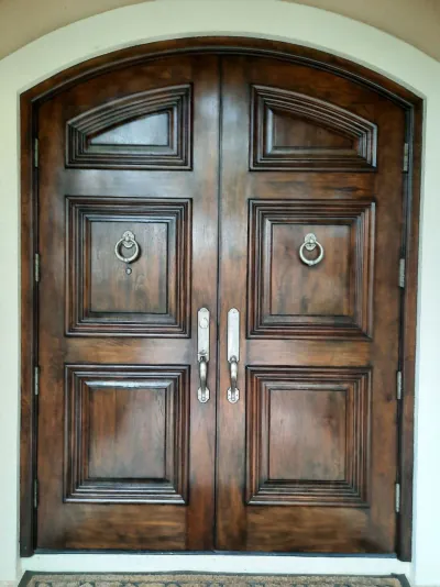Mahogany door finished in an Early American stain